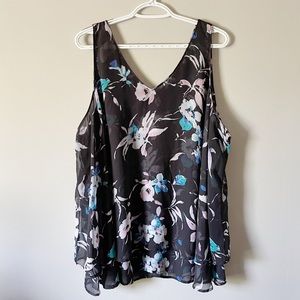 Lane Bryant 26 Black Floral Layered Shell Tank